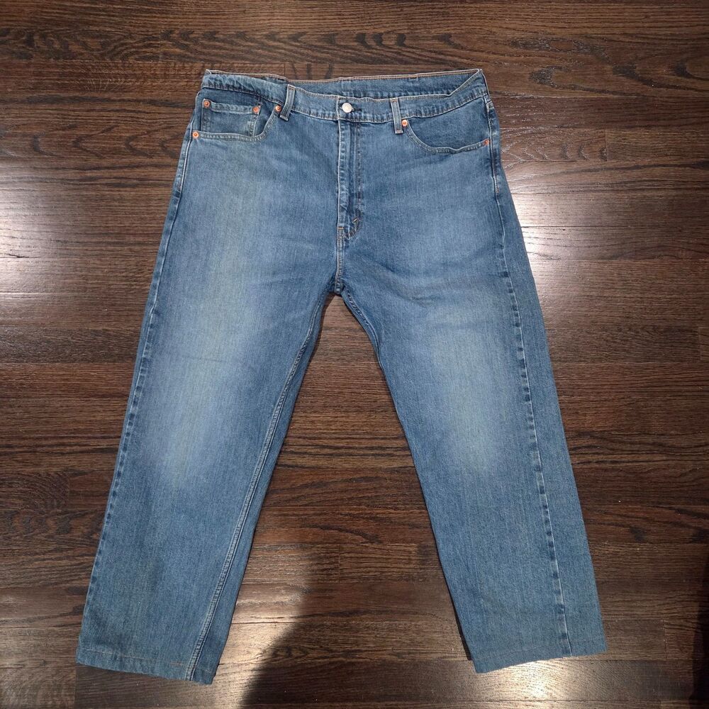 Levis 505 Regular Fit Jeans Mens 40x30 Light Wash Blue Denim Straight Leg